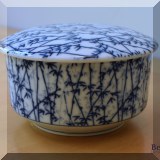 P16. Round Asian porcelain blue and white covered box. - $10